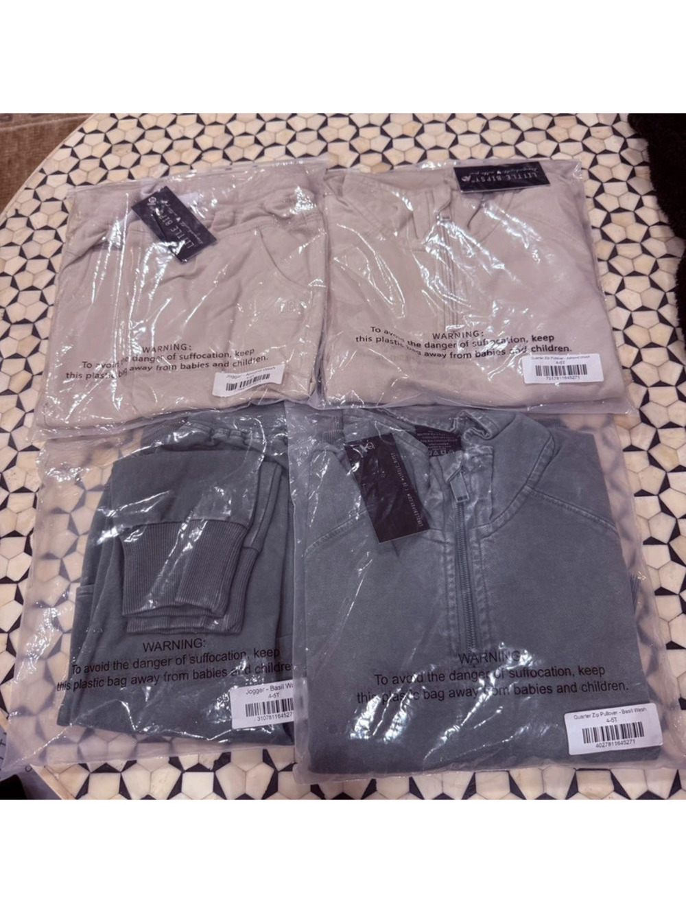 Little bipsy green basil and almond wash jogger and 3/4 zip long sleeve sets